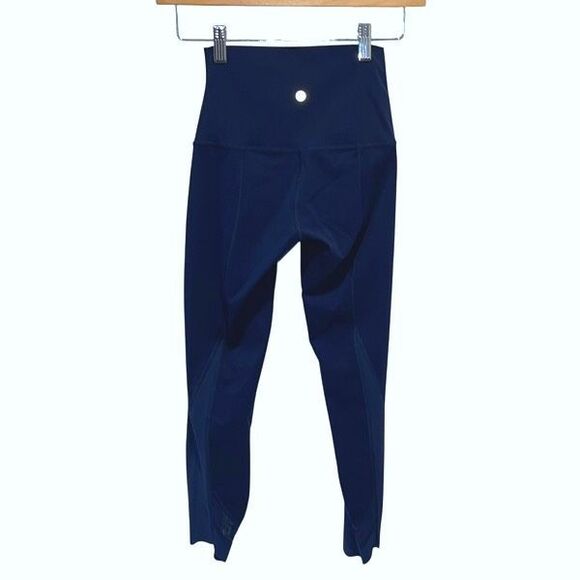 Lululemon‎ Womens Wunder Under Crop High-Rise Roll Down Scallop Leggings Navy XS - Picture 3 of 9